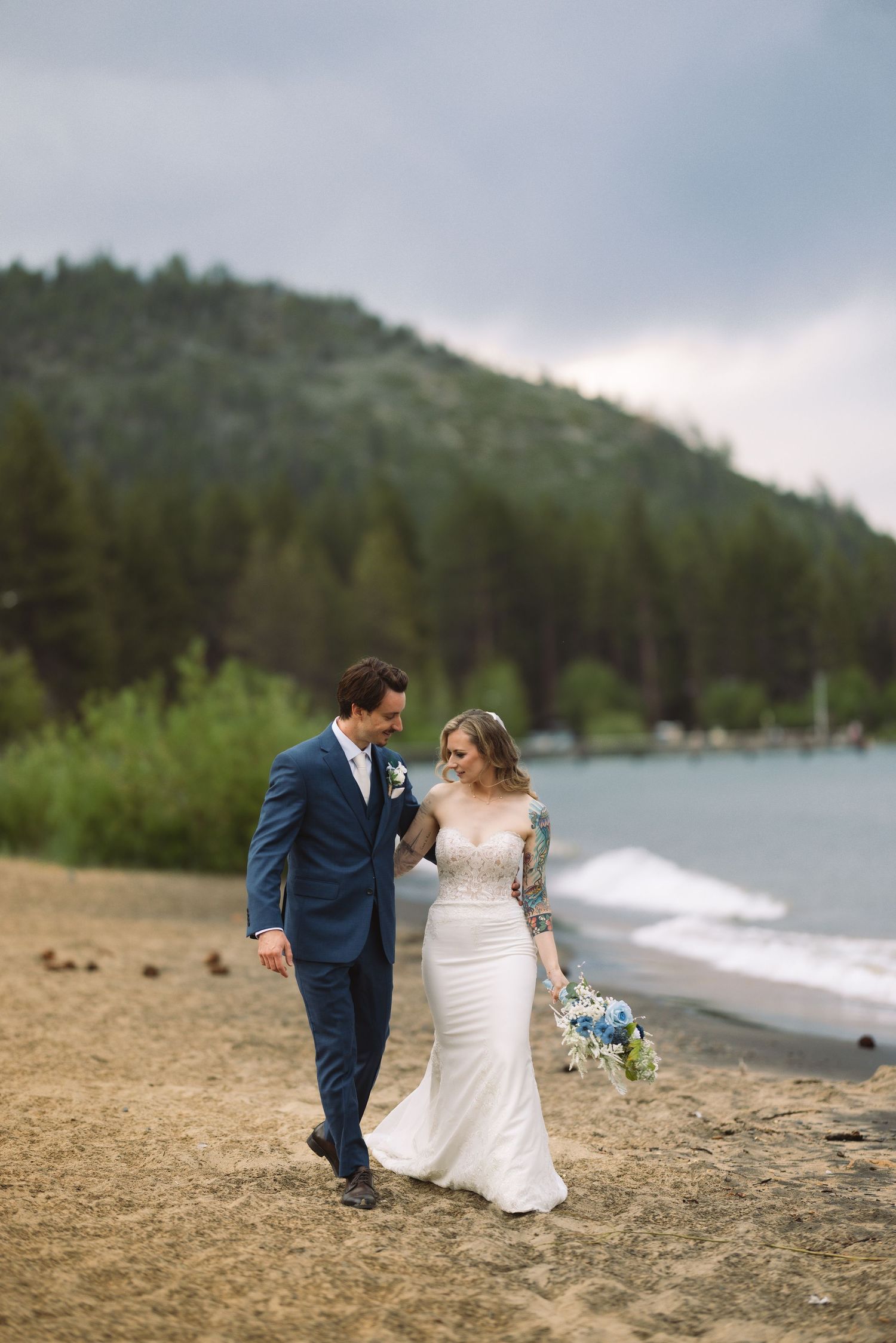 Lake Tahoe Wedding portraits captured on the beach by Marcu Fotography - destination wedding photographer