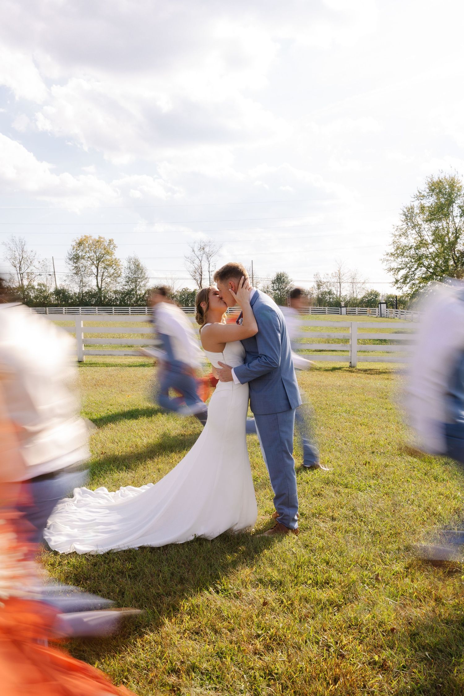 Wedding dress twirling sequence captured in a sunny field.