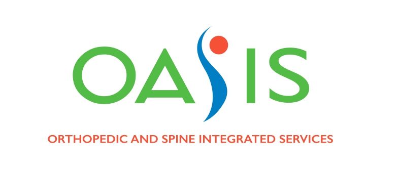 OASIS Orthopedic and Spine Integrated Services logo with colorful green and blue lettering and red figure.