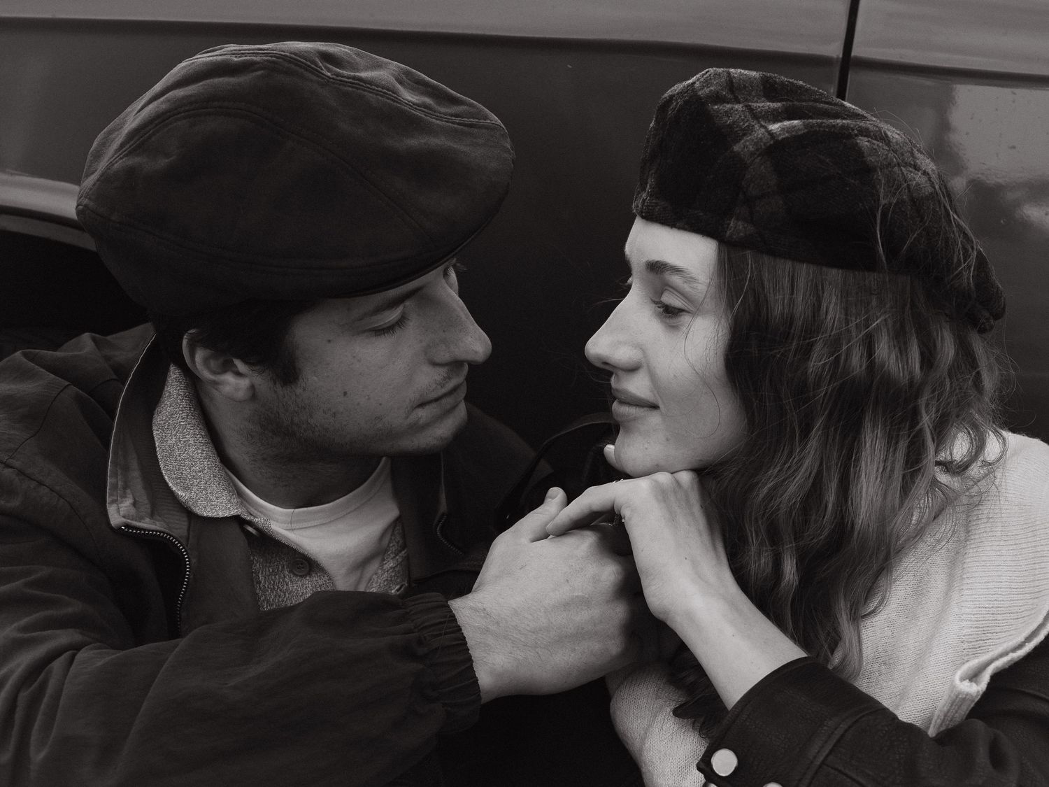 Black and white portrait of a couple sharing a quiet moment