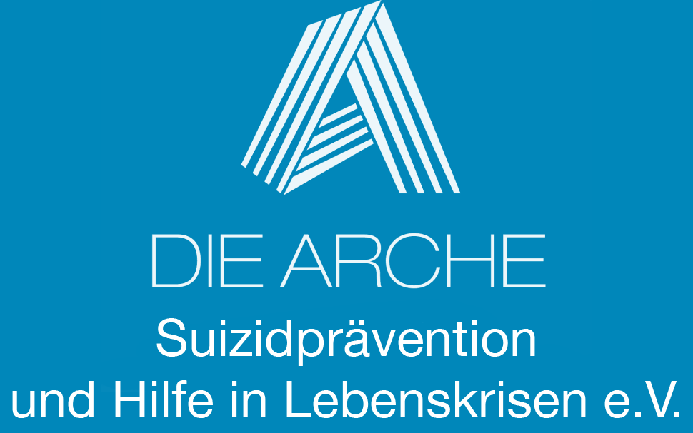 Die Arche Suizidprävention und Hilfe in Lebenskrisen e.V. logo on blue background.