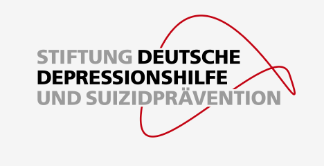 Logo of Stiftung Deutsche Depressionshilfe und Suizidprävention with red graphic element.