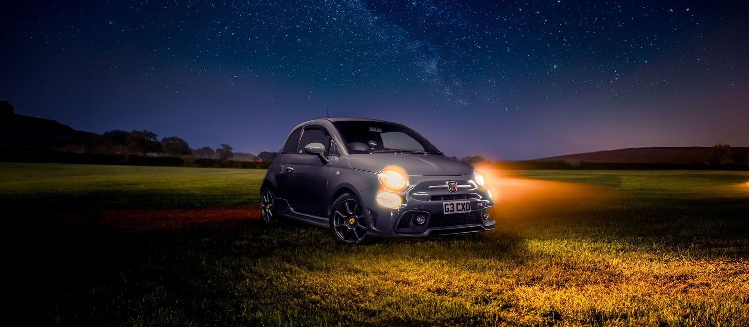 Abarth 595 grey light painting by professional photographer in exeter devon