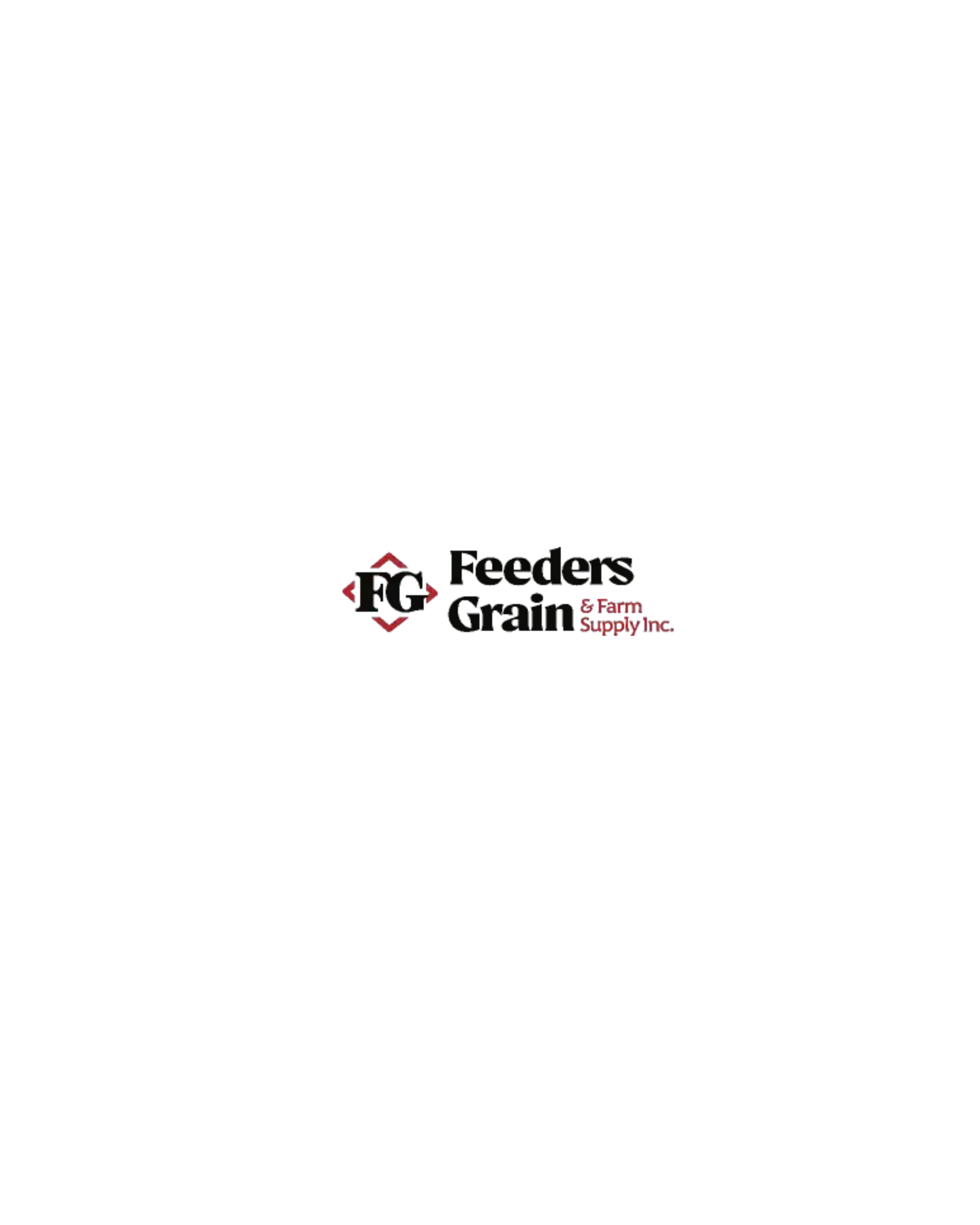 A black and white Feeders Grain company logo featuring a stylized FG monogram design.