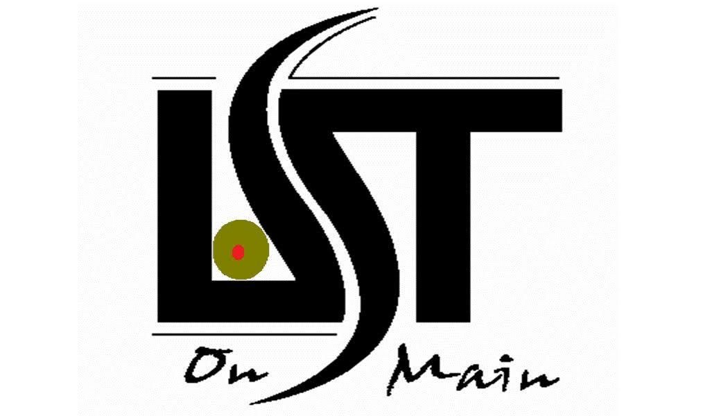 Modern black and white restaurant logo featuring stylized 'LST' letters and text 'On Main' with a small yellow dot accent.