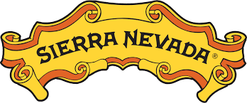 Sierra Nevada Brewing Co. logo featuring bold text on a yellow and red decorative banner design.