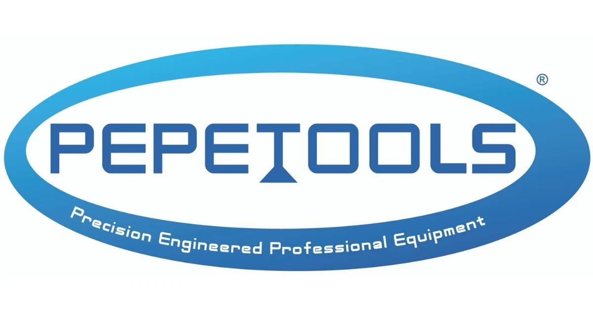 Blue oval Pepetools company logo with precision engineering tagline.