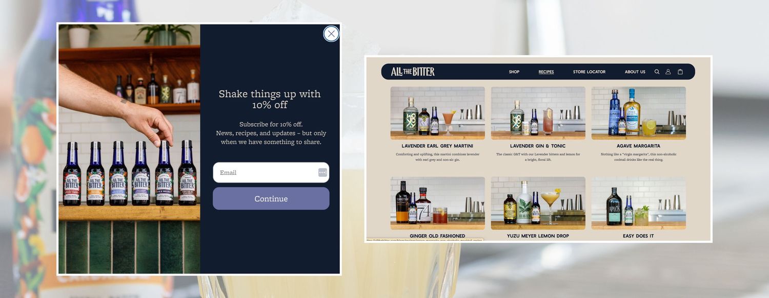 A wine and spirits website featuring a promotional banner with bottles and an e-commerce shop displaying various liquor products.