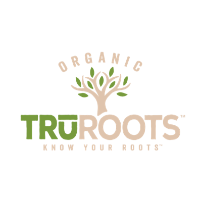 TruRoots organic brand logo featuring a tree design with leaves in green and brown colors.