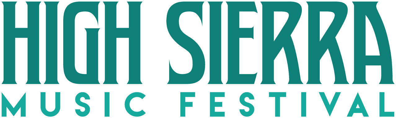 A long green text banner for High Sierra Music Festival appears against a white background.