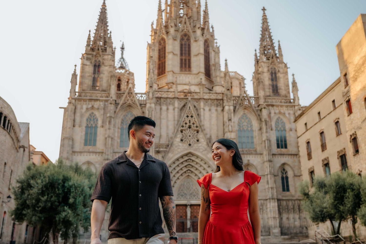 Engagement photoshoot in Old City, Barcelona by barcelonaloversph romantic, natural moments captured in the historic