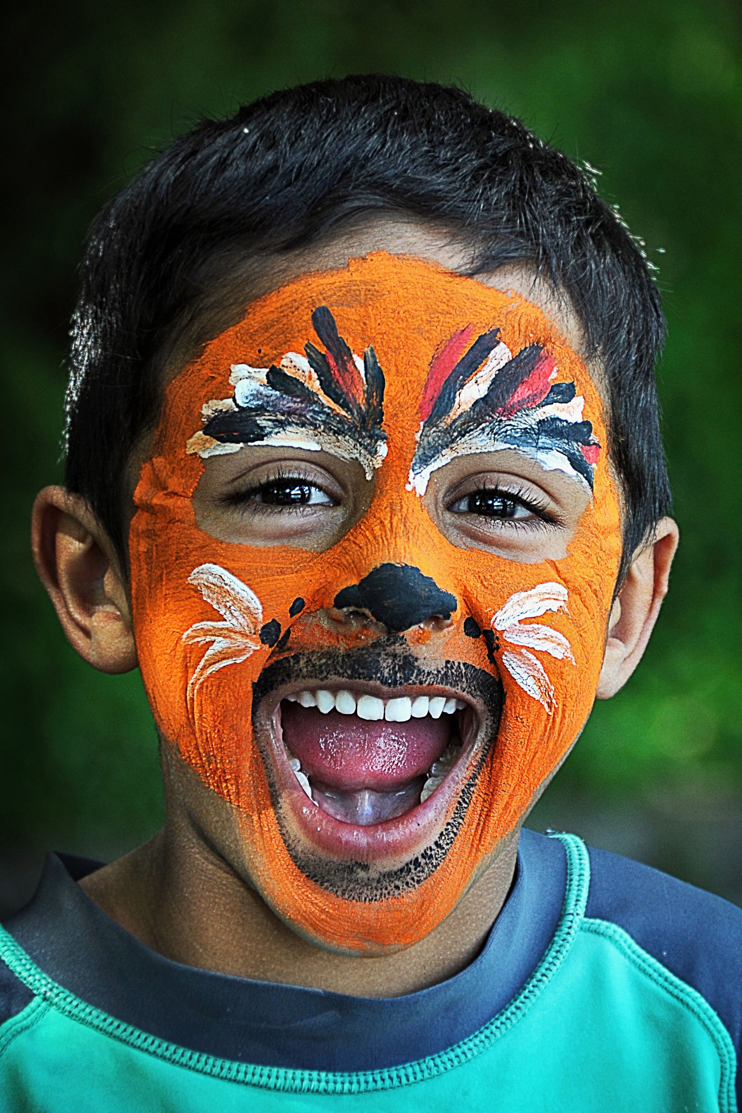 Little boy with tiger face painting