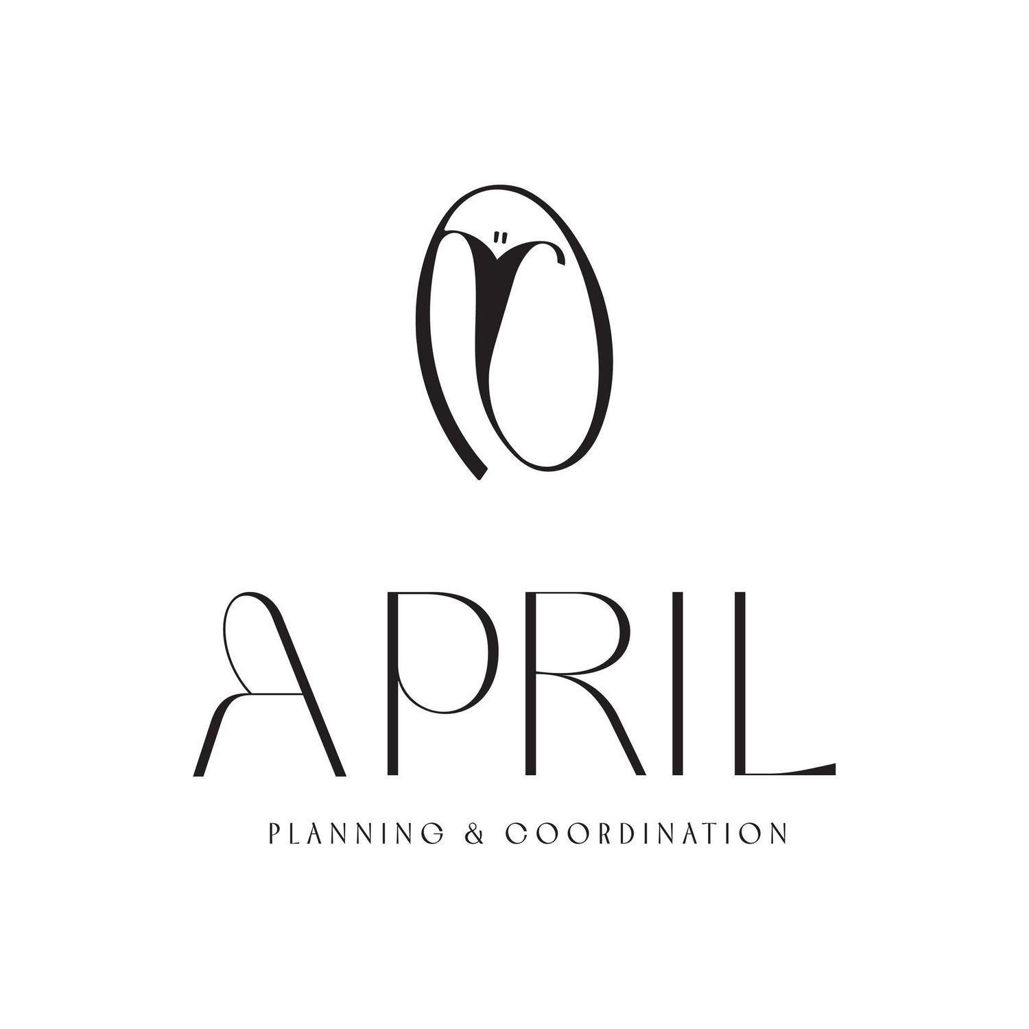 April Planning & Coordination logo featuring elegant black typography and a stylized tulip flower emblem on white background.