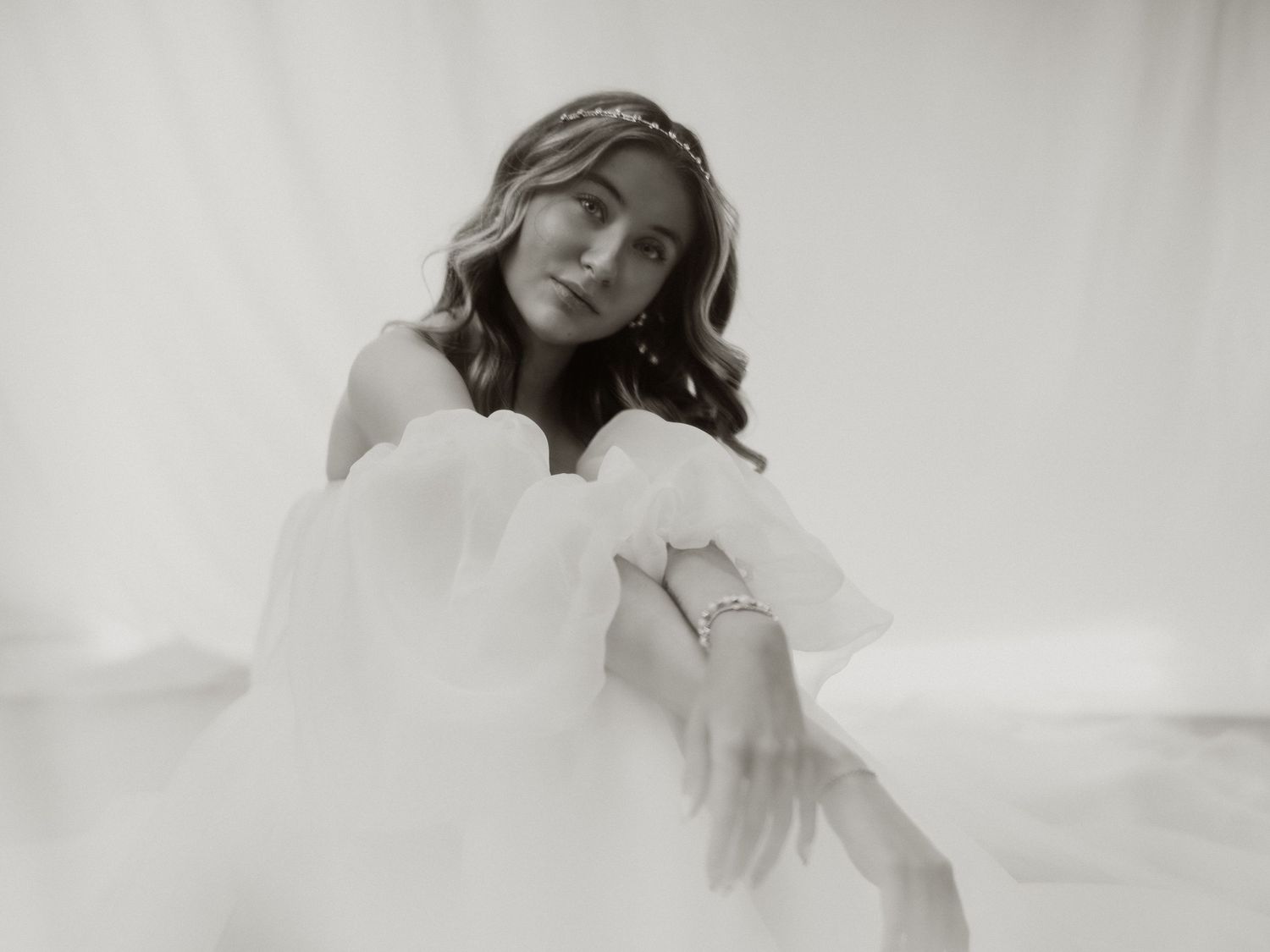 Dreamy black and white portrait series with soft lighting and ethereal mood. clyde ohio