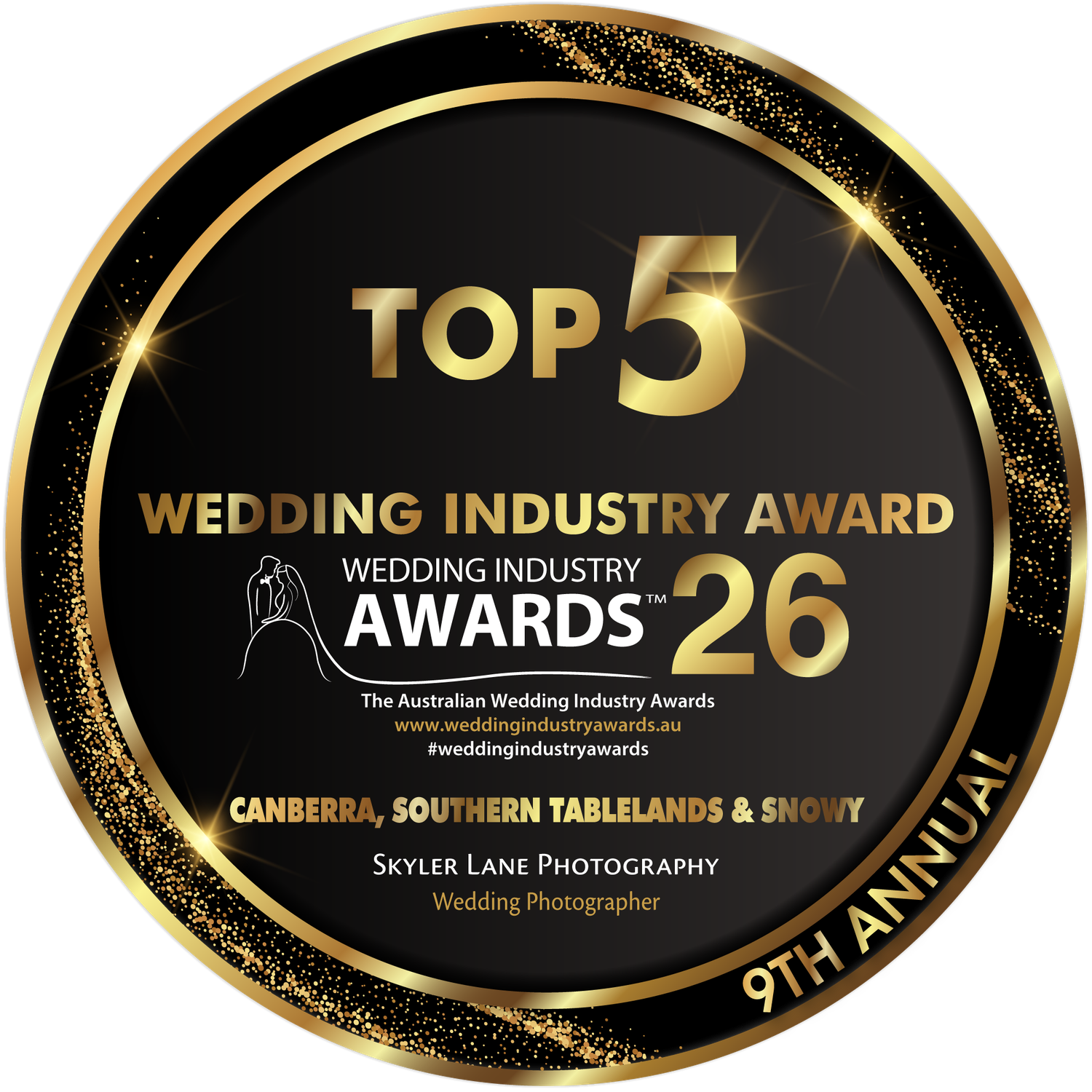Top 5 Wedding Industry Awards badge for Skyler Lane Photography, Canberra Southern Tablelands and Snowy, 9th Annual.