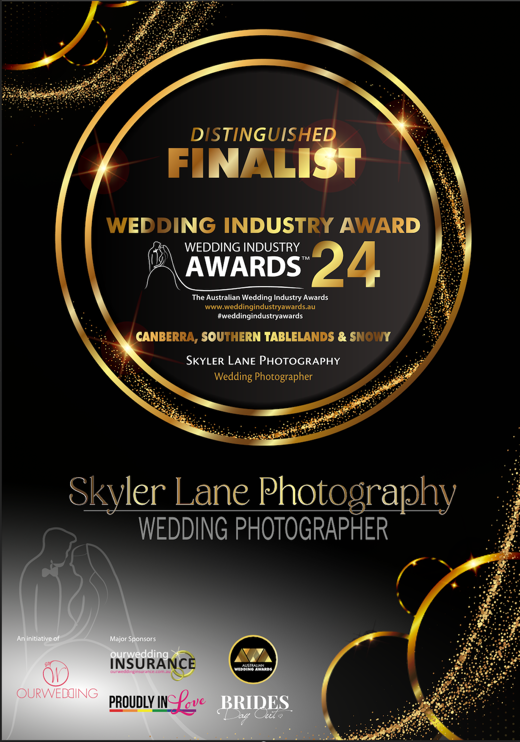 Skyler Lane Photography Distinguished Finalist badge for 2024 Wedding Industry Awards in Canberra and Southern Tablelands.