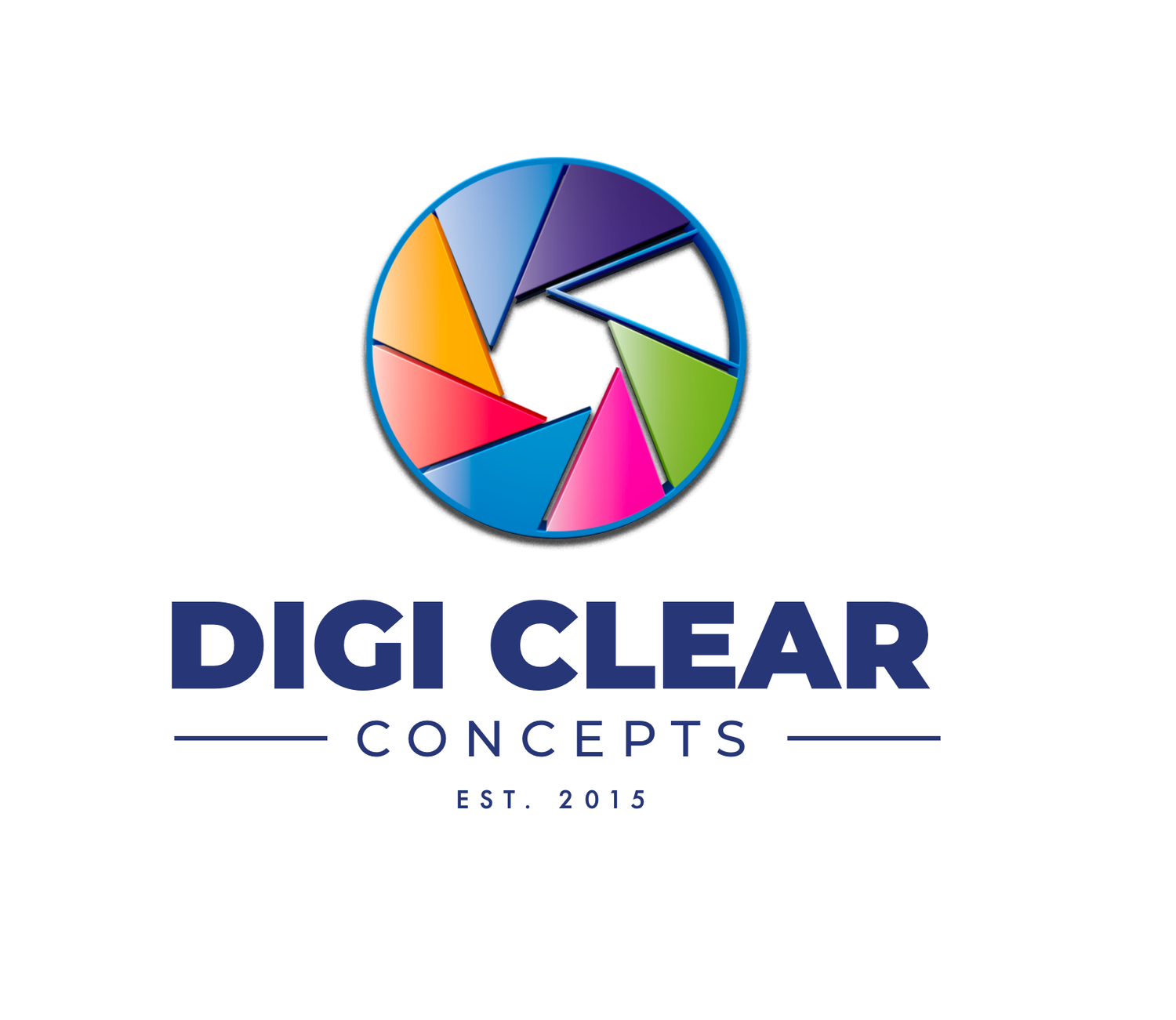 Digi Clear Concepts professional photography brand logo with vibrant aperture design, est. 2015.