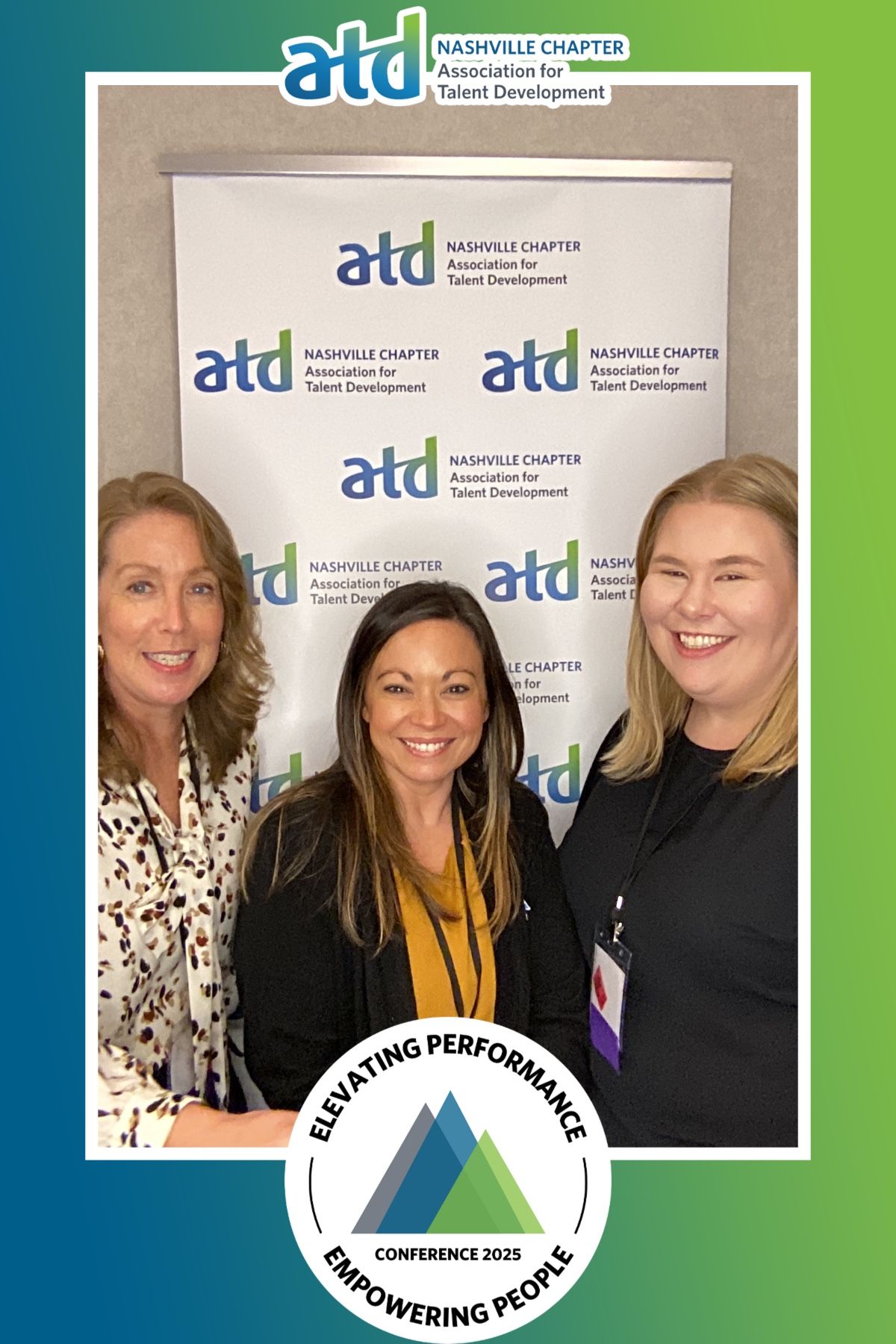 A collage of professional networking photos showing people at an ATD (Association for Talent Development) event.