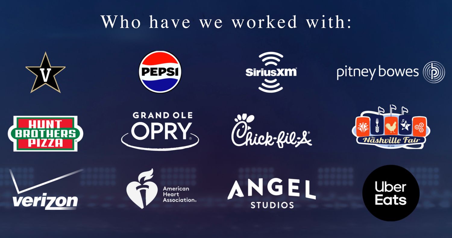 Logo banner showing various corporate client partnerships including Pepsi, Verizon and Chick-fil-A.