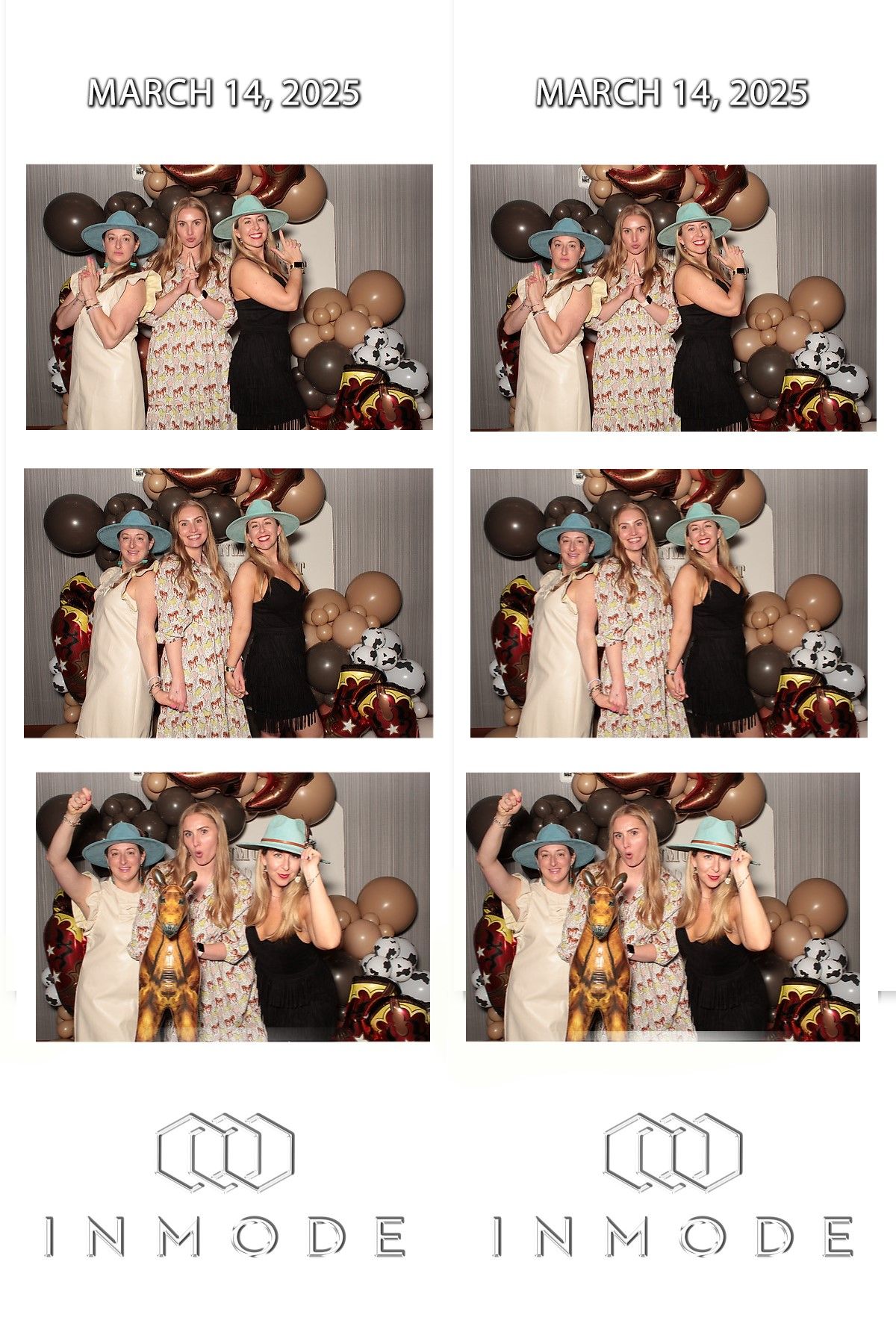 Series of photo booth strips dated March 14, 2025 with INMODE branding showing groups posing together.