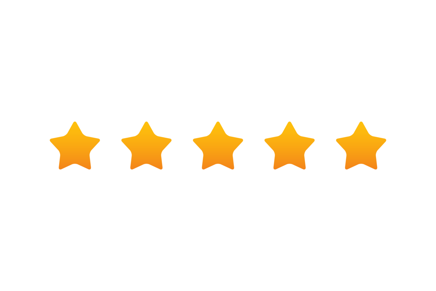 A stack of five golden star rating icons with the first five stars filled in yellow against a white background.