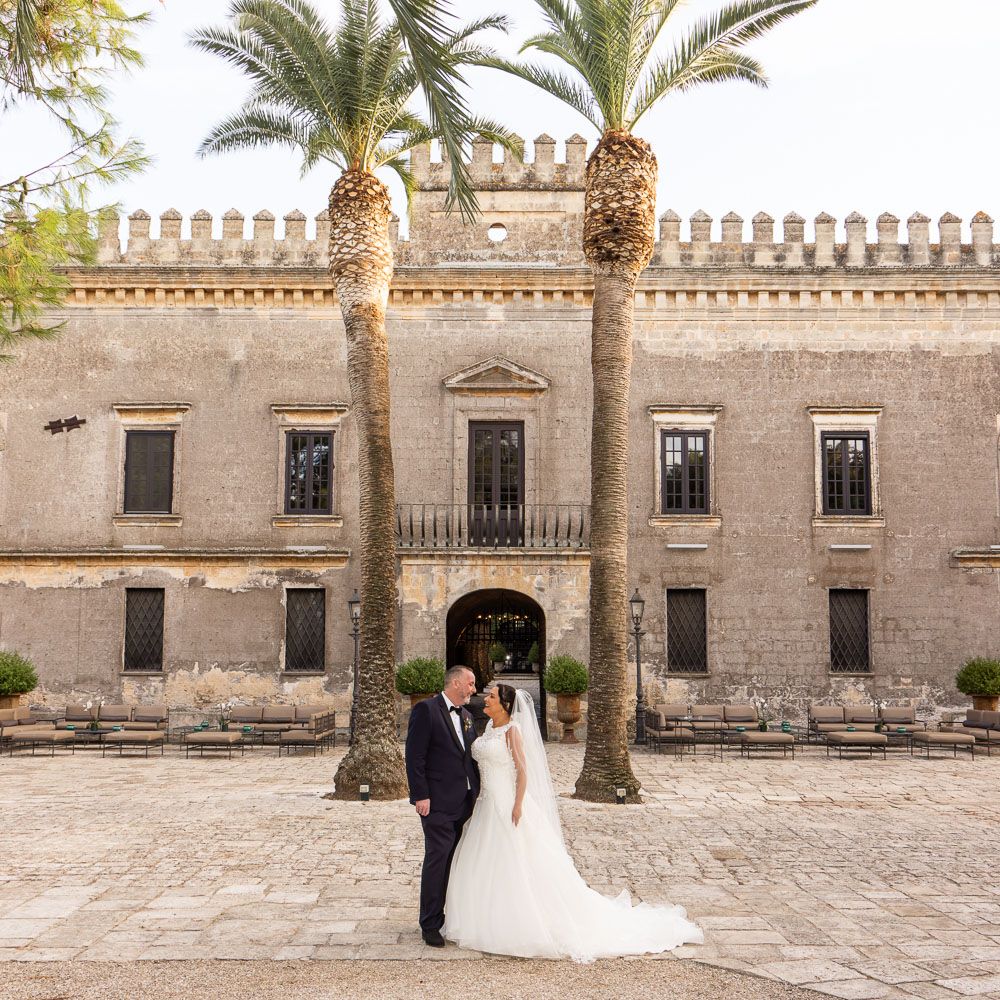 Editorial wedding portrait within an Italian villa setting