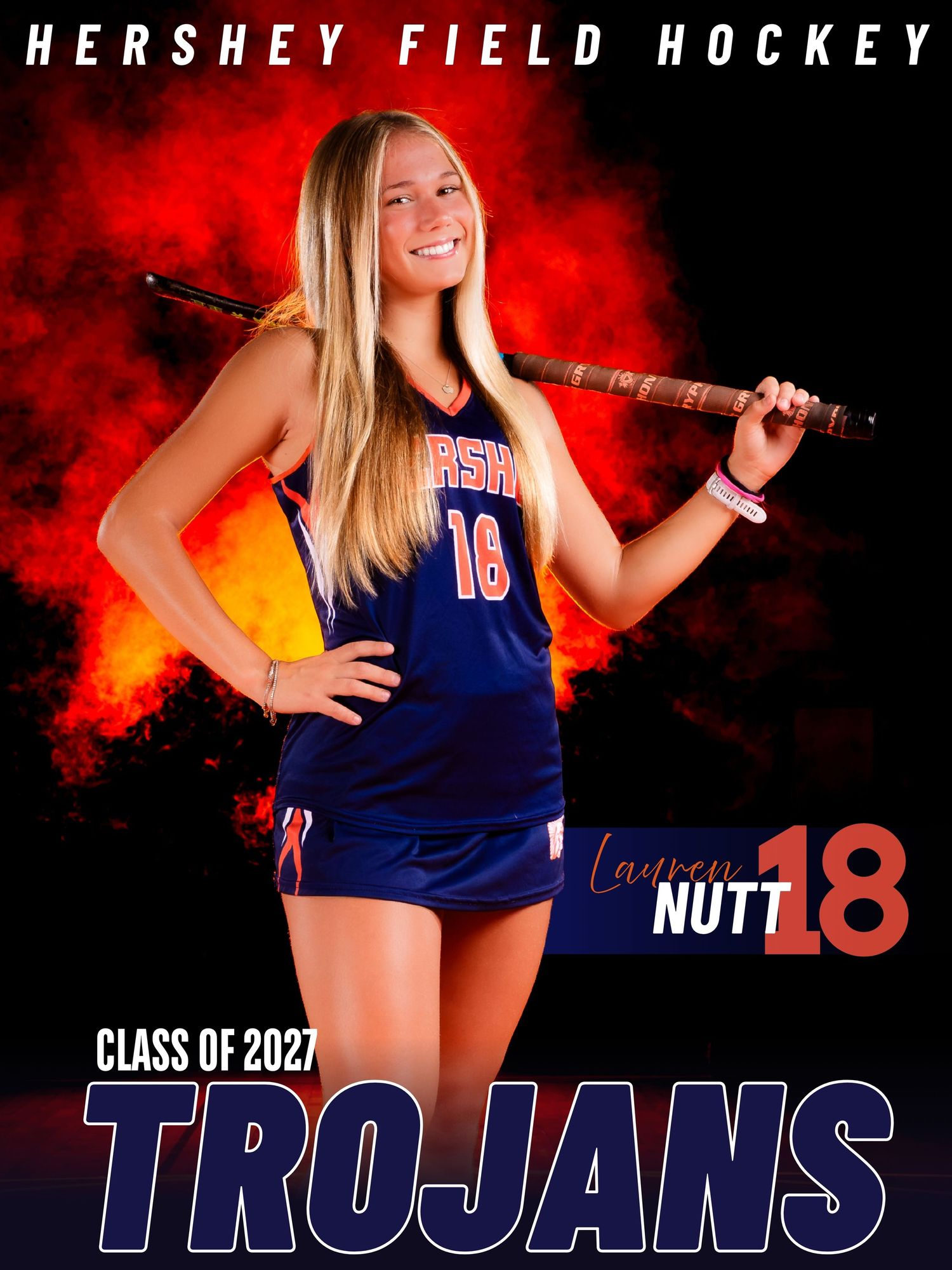 Hershey Field Hockey senior banner for Lauren Nutt, #18, Class of 2027, by Deanna Fox, SportsFox Photography based in Hershey PA