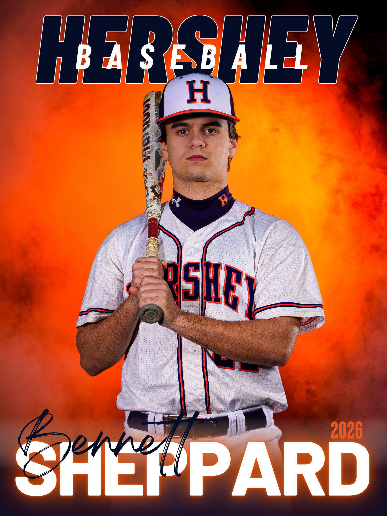 Bennett Sheppard Hershey baseball senior banner portrait, by Deanna Fox, SportsFox Photography, Hershey PA