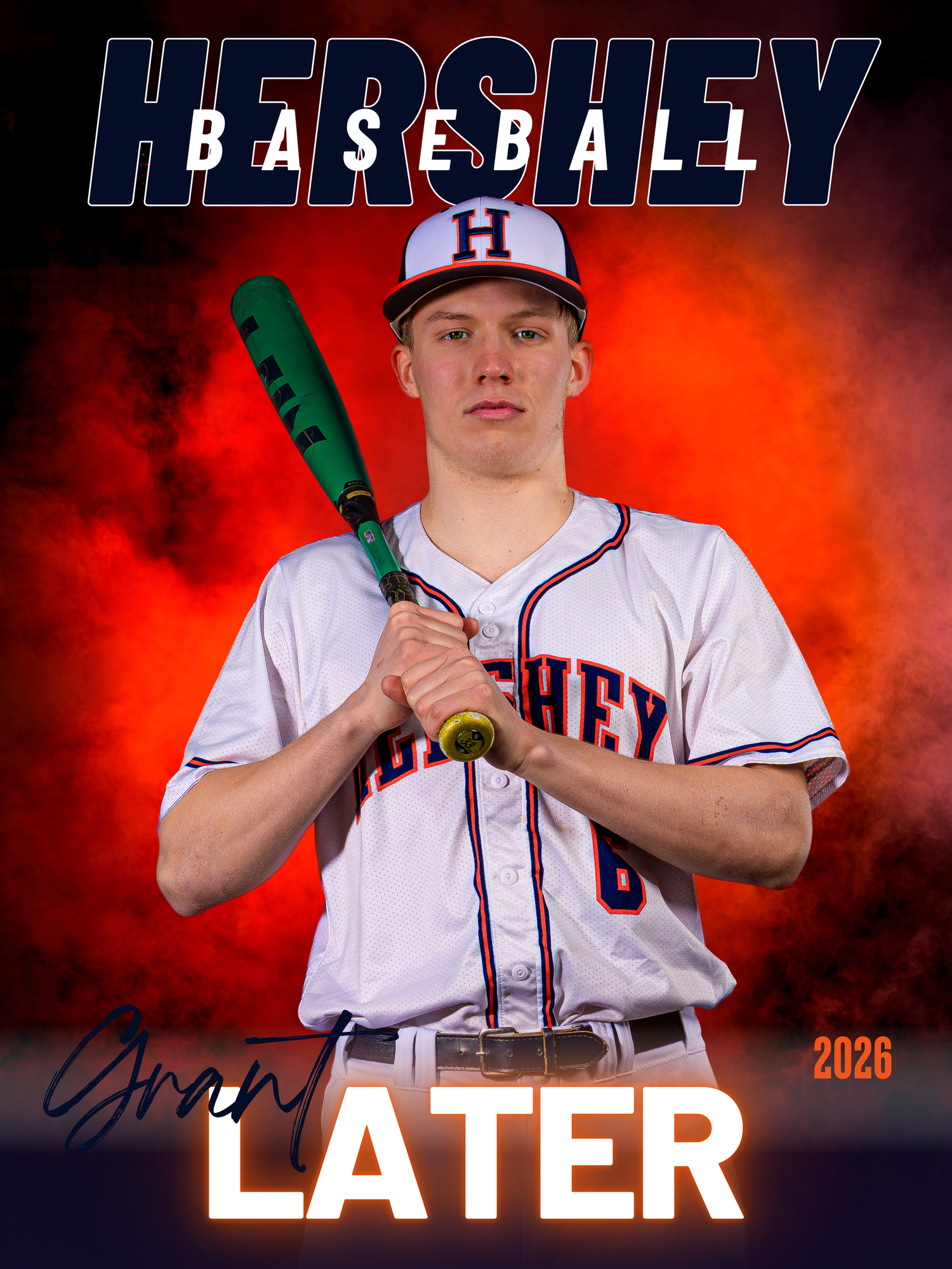 Grant Later Hershey baseball senior banner portrait, by Deanna Fox, SportsFox Photography, Hershey PA