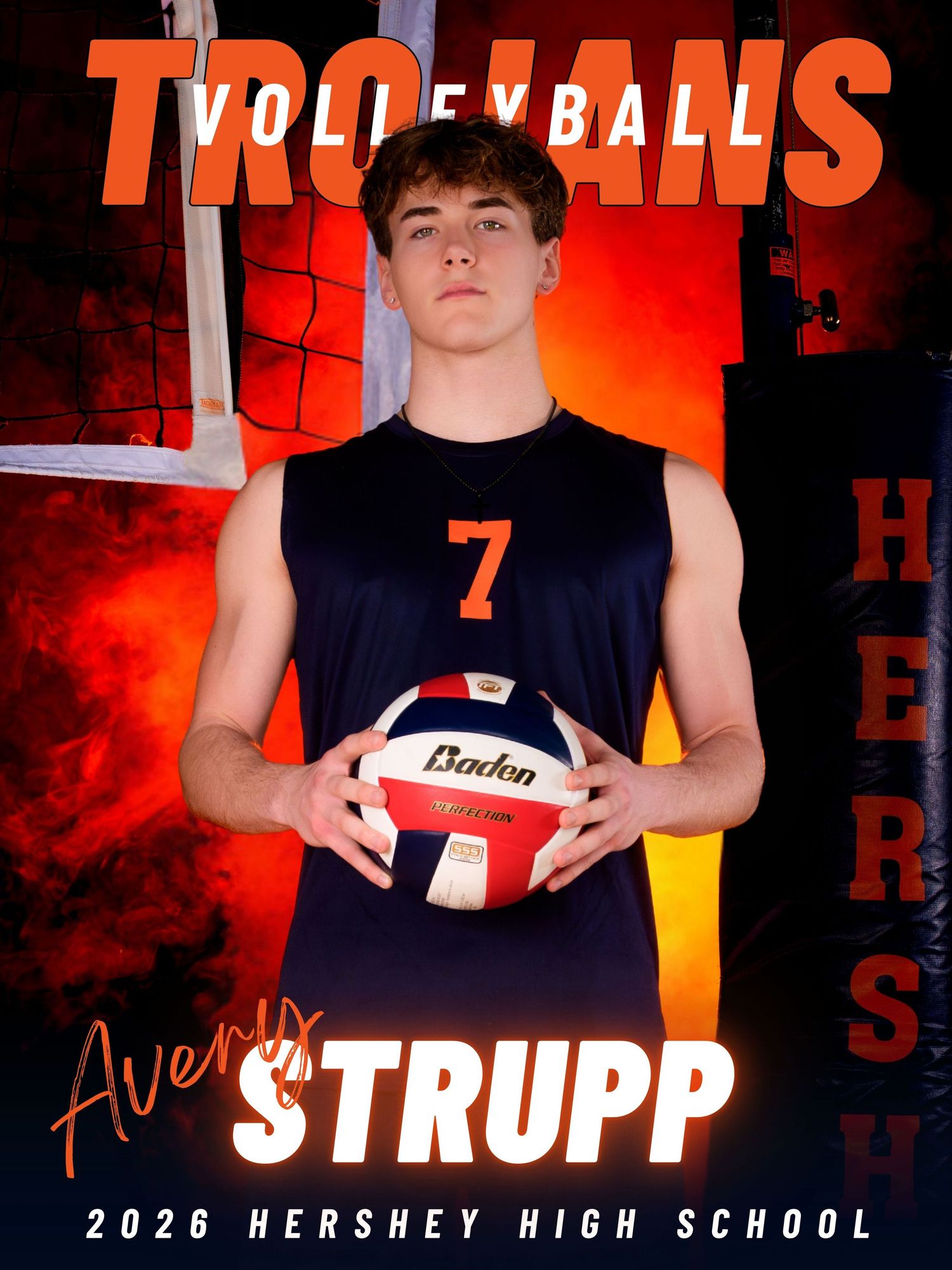Hershey Trojans volleyball senior banner portrait, by Deanna Fox, SportsFox Photography, Hershey PA