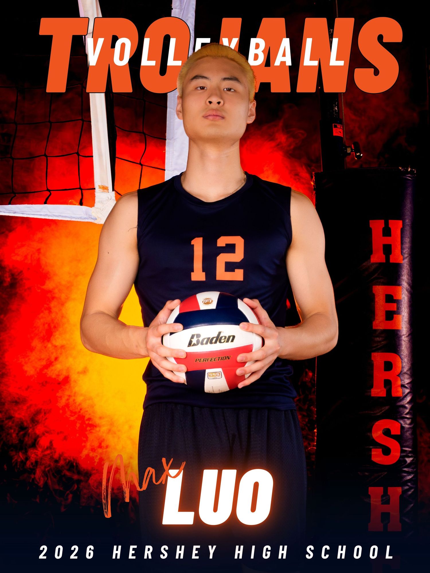 Hershey Trojans volleyball senior banner portrait, by Deanna Fox, SportsFox Photography, Hershey PA