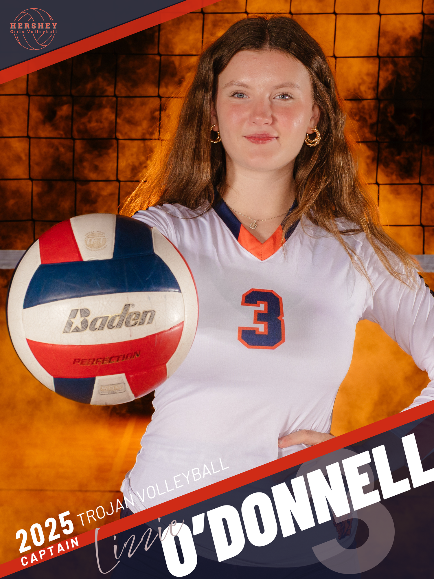 Hershey Trojans volleyball senior banner portrait, by Deanna Fox, SportsFox Photography, Hershey PA