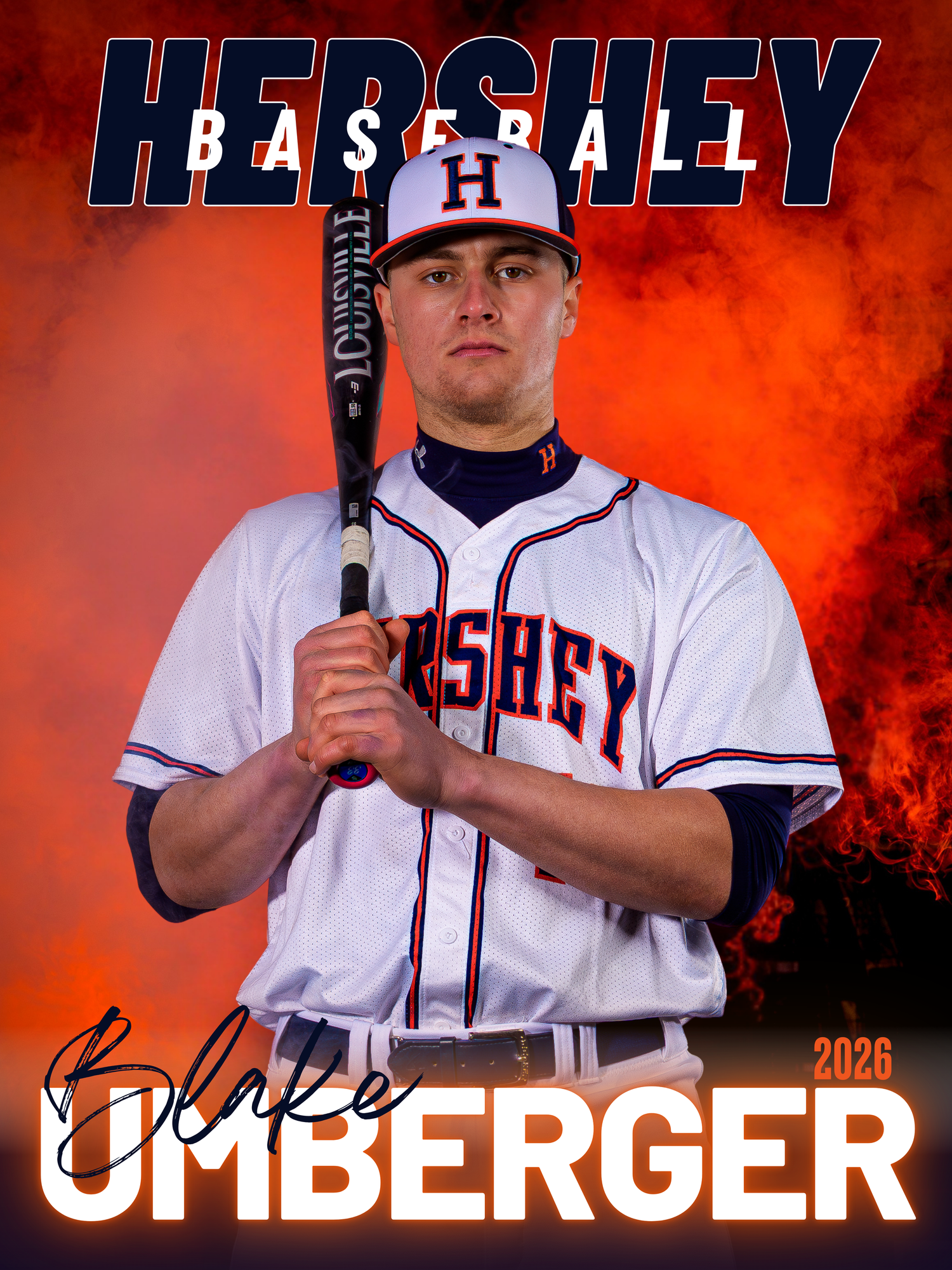 Blake Umberger Hershey baseball senior banner portrait, by Deanna Fox, SportsFox Photography, Hershey PA