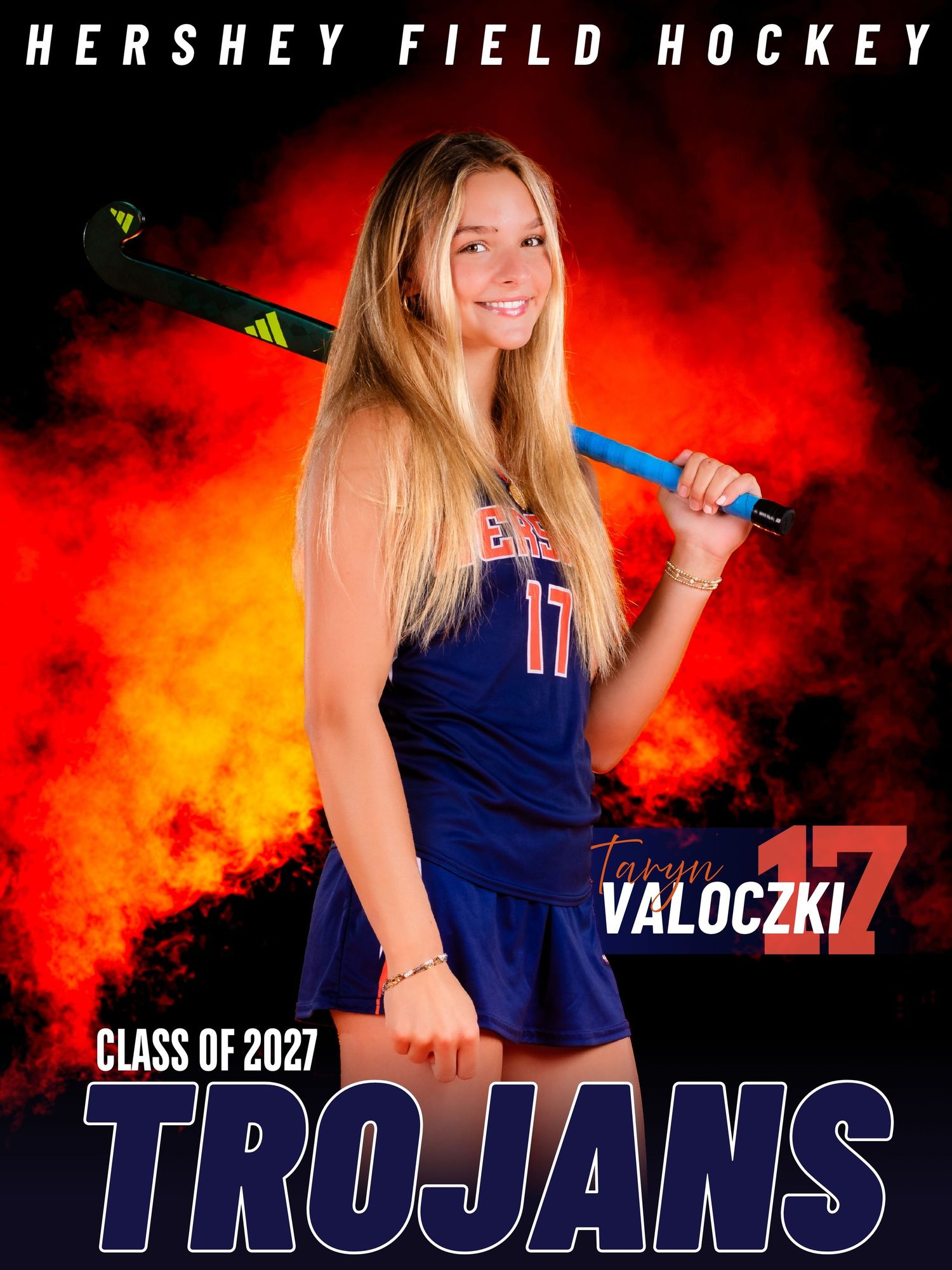 Hershey Field Hockey senior banner for Taryn Valoczki, #17, Class of 2027, by Deanna Fox, SportsFox Photography based in Hershey PA