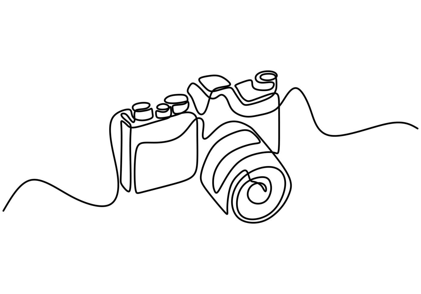 Minimalist one line drawing of a camera in black and white.