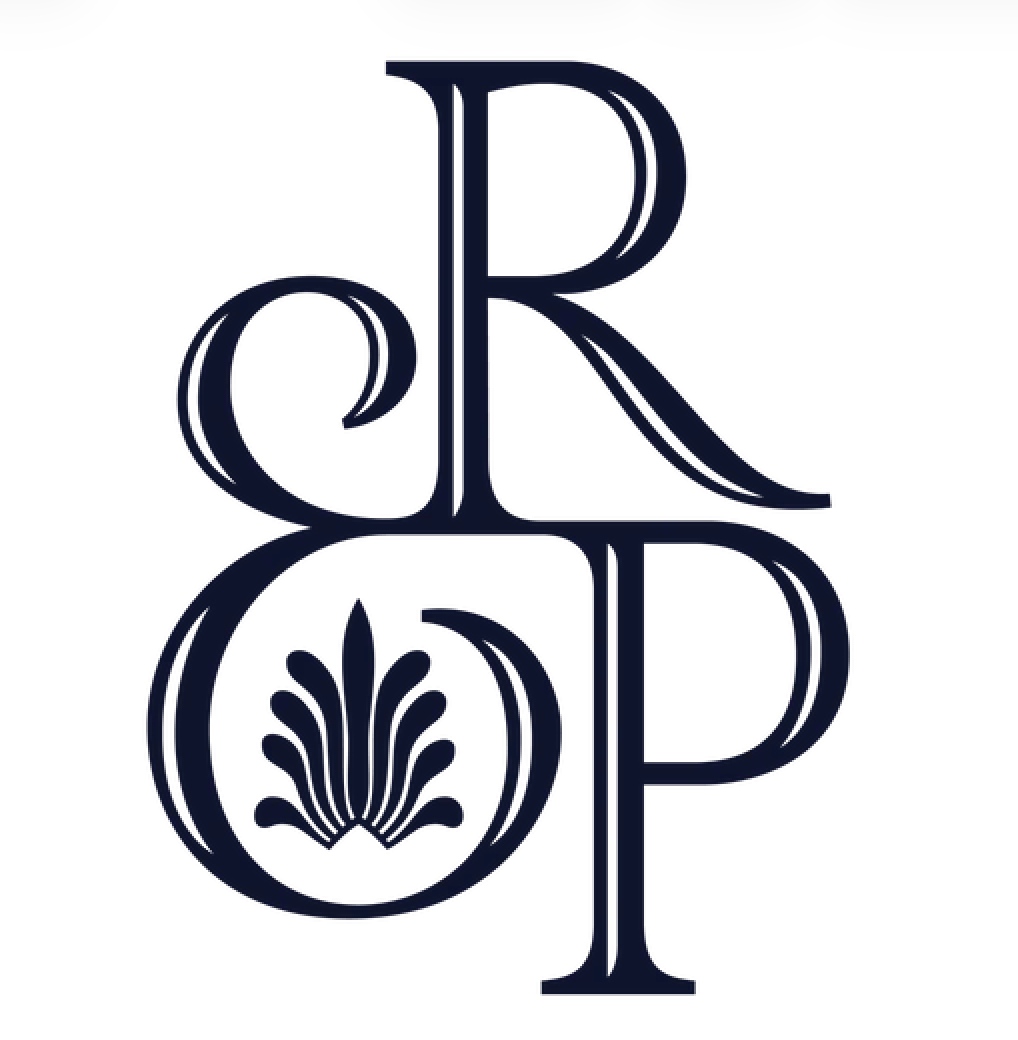 Decorative navy blue typography design featuring elegant floral and curved letterforms.