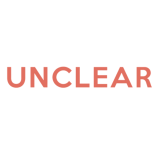 Red text spelling out 'UNCLEAR' against a white background with a minimalist typographic design.