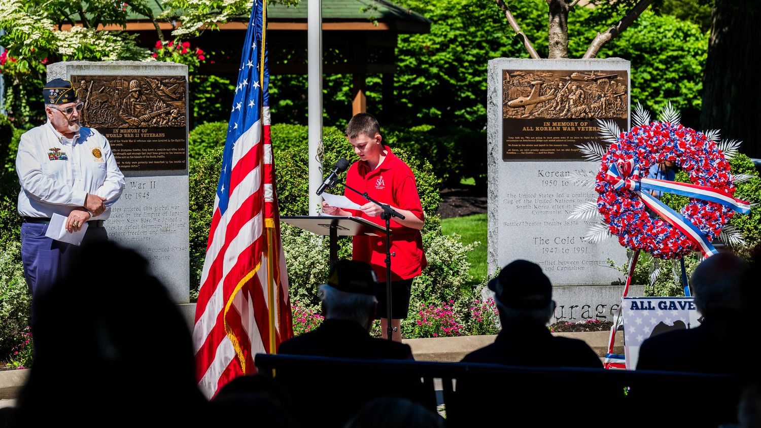 Student speaking at Memorial Day celebration in Hillsdale, N.J..