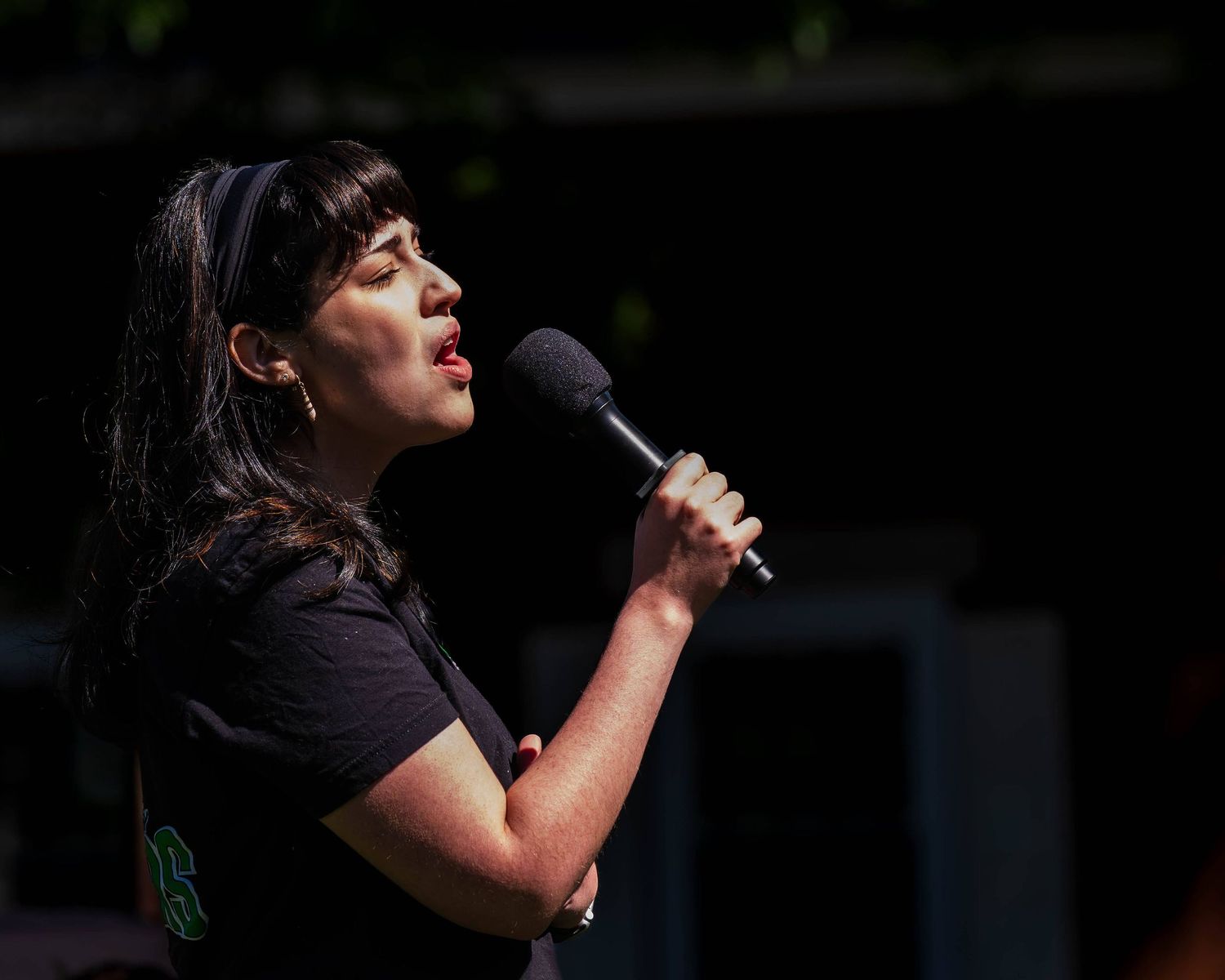 Singer at Memorial Day celebration in Hillsdale, N.J.
