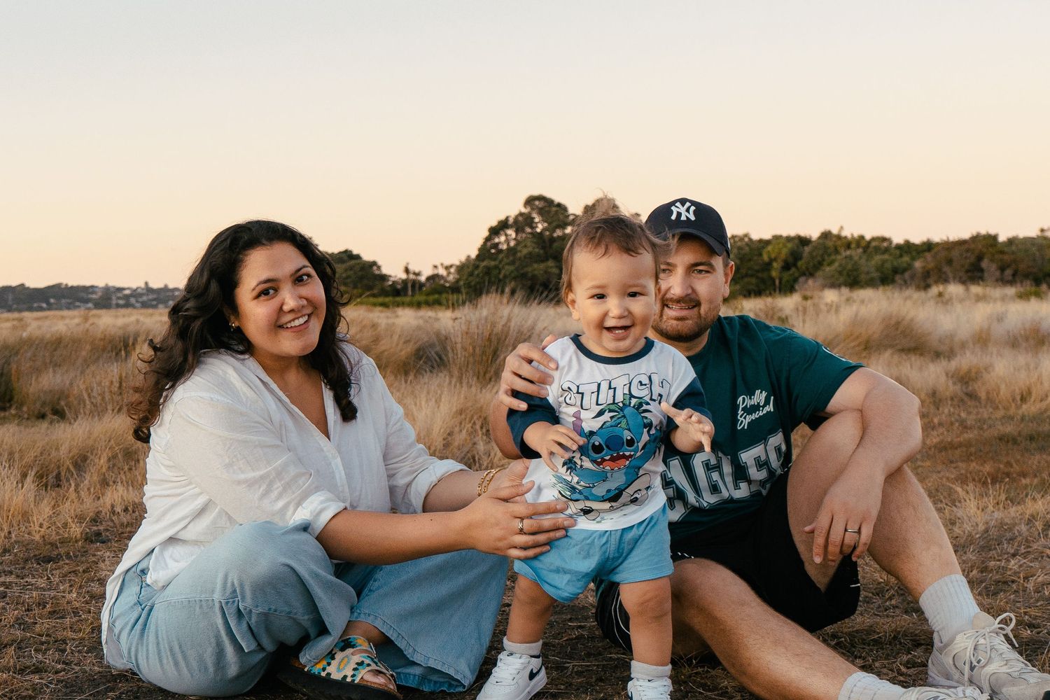 Family session at Ambury Regional Park during sunset