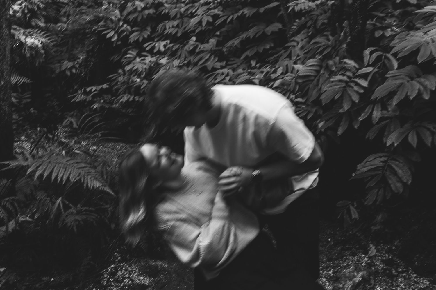 A romantic engagement shoot at the Fernery at Auckland Wintergardens by YM Photography.
