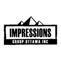 Black logo design for Impressions Group Ottawa Inc featuring minimalist mountain silhouettes above text.