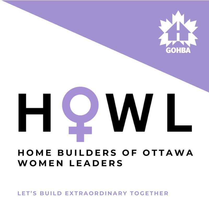Logo design for HOWL - Home Builders of Ottawa Women Leaders featuring a female symbol and text in black and purple.