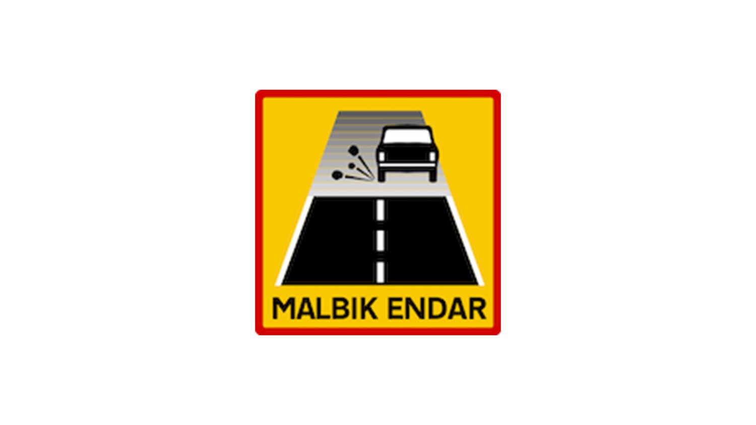 A yellow and black road warning sign with an illustration of a car approaching a blind summit and text reading 