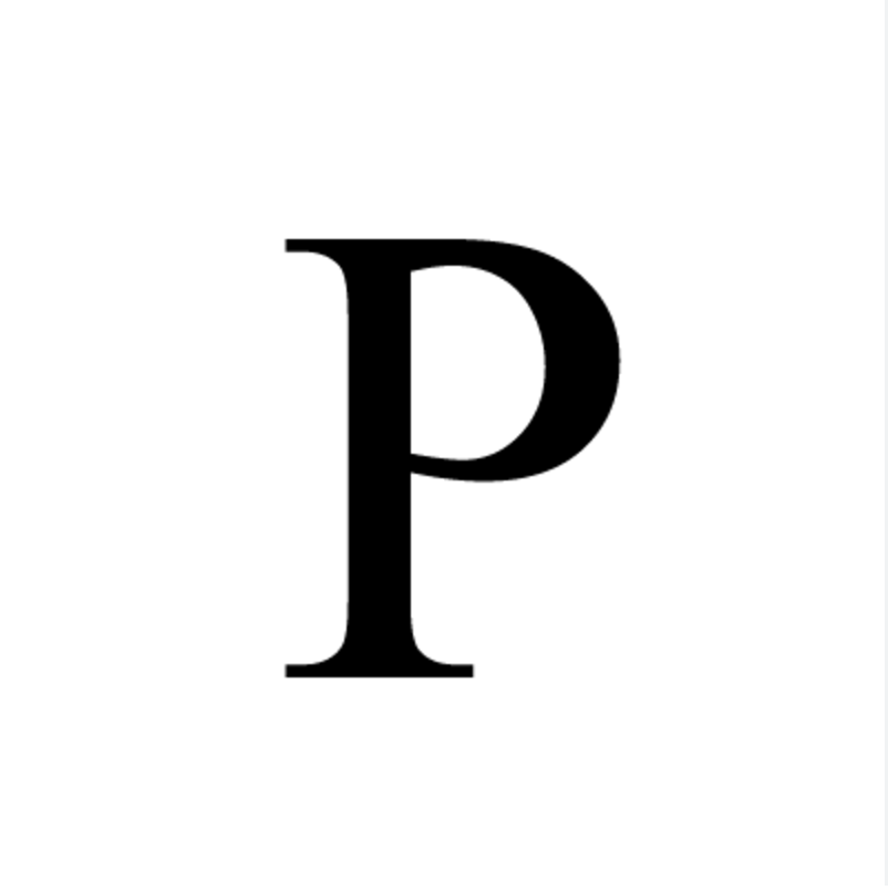Bold black capital letter P in serif font on white background.