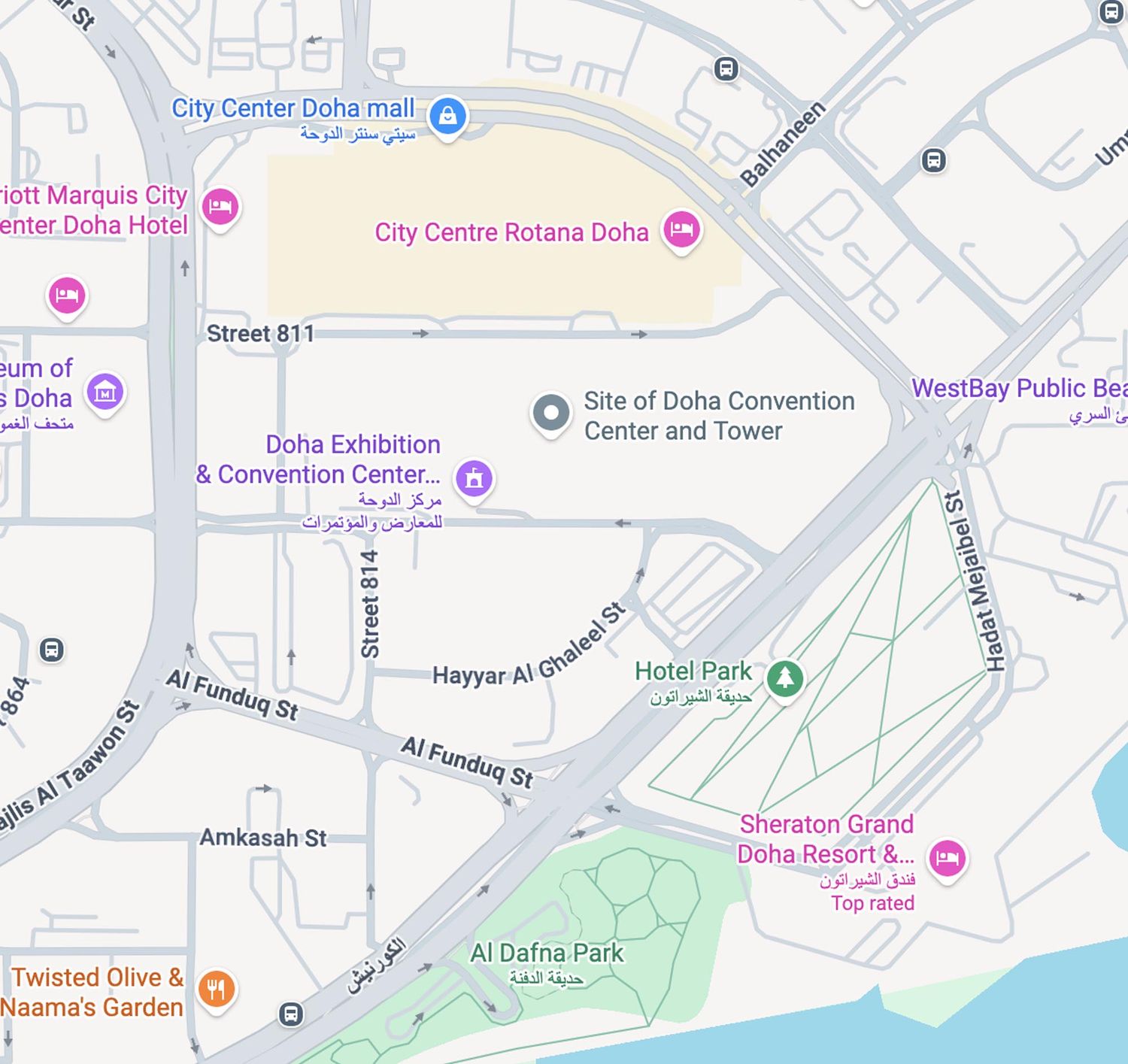 A detailed street map showing roads and buildings in an urban area with labeled points of interest.