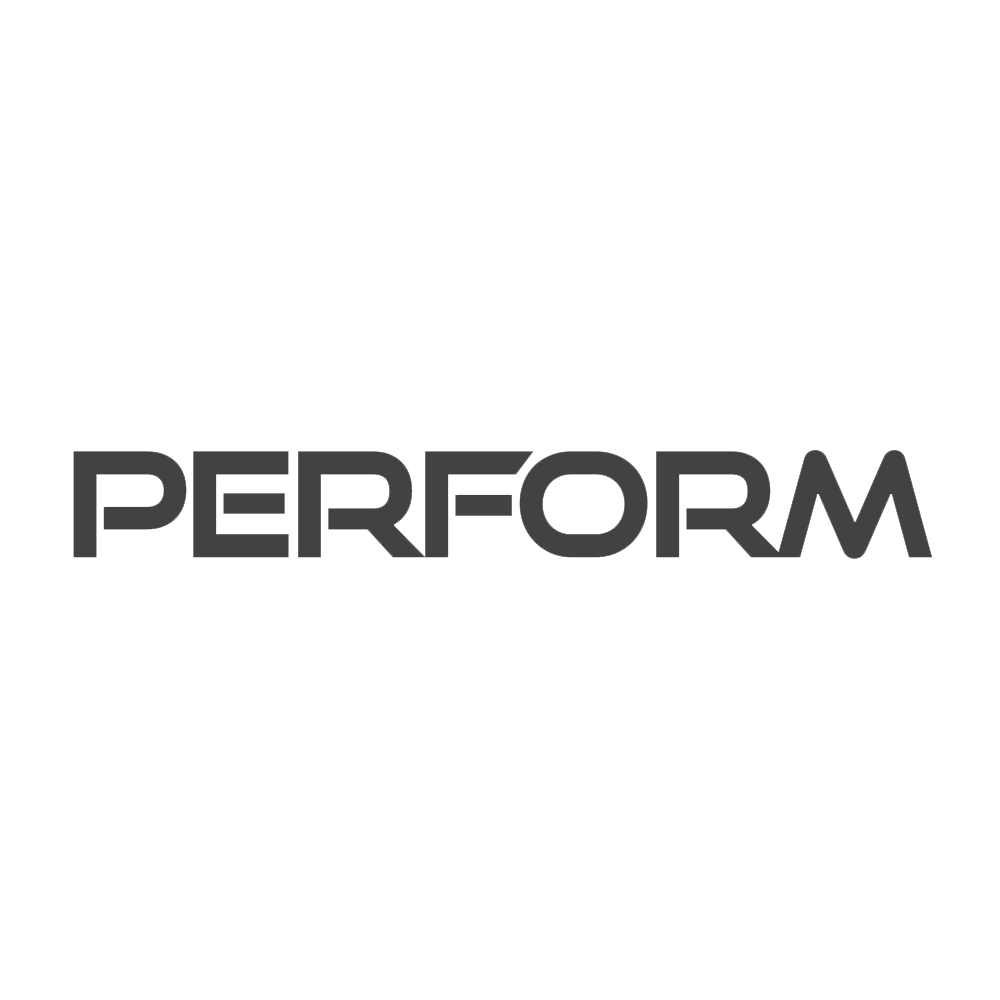 Dark gray text displaying the word 'PERFORM' against a black background.
