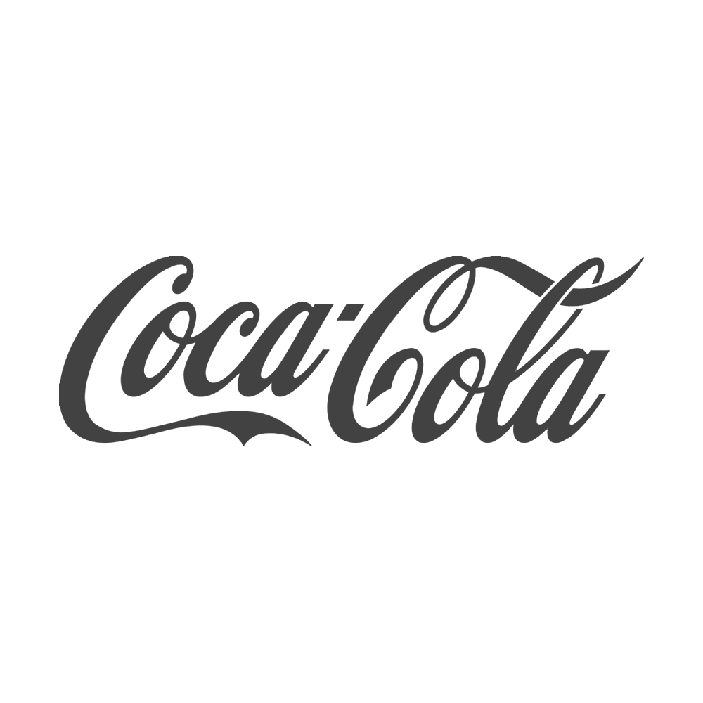 The iconic Coca-Cola logo rendered in grayscale on a black background with its distinctive cursive script.