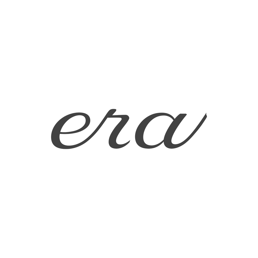 Elegant cursive script spelling 'era' in grey lettering on black background.
