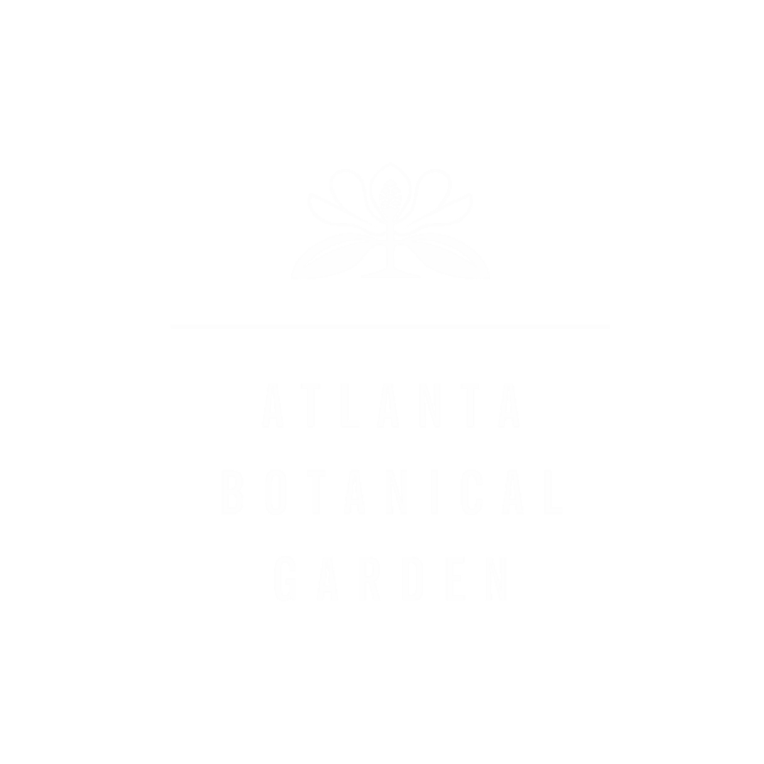 White logo design for Atlanta Botanical Garden featuring a stylized flower or leaf motif above text on black background.